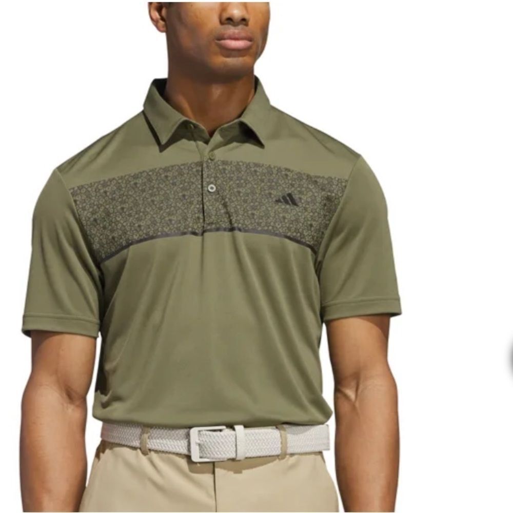 Adidas Men's Green Patterned Polo Shirt
